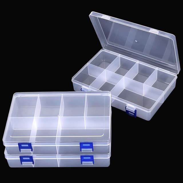 3 Stück Sufbewahrungsbox mit 8 Fächern, Plastik Sortierbox für Kleinteile, Einstellbar Sortimentskasten, Plastik Aufbewahrungsbox Schmuck, Transparent, 19,5 x 12,5 x 4,5 cm, für Perlen, Ohrring