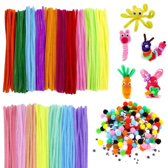 Fiyuer 280 Stück Pfeifenreiniger, Pfeifenputzer zum Basteln, Pfeifenputzer Chenilledraht Wackelaugen Pompons zum Basteln, für DIY Handwerksprojekte Basteln Dekorationen, 17 Farben, 30 CM