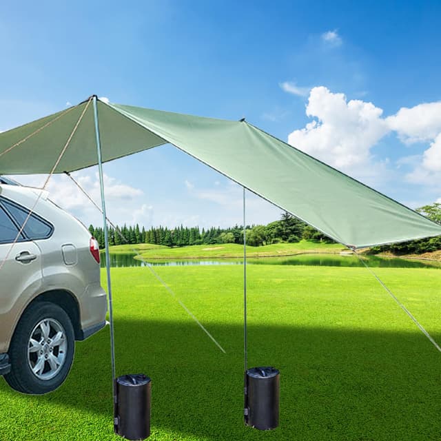 Auto Seite markise Auto Zelt Camping Sonnendach Heckklappenzelt mit UV Schutz,Auto Dachzelt, mit 2 tragfähigen Wassersäcken,wasserdichte Auto Markise Sonnenunterkunft(Militärgrün, 440 * 200cm) Militärgrün 440*200cm