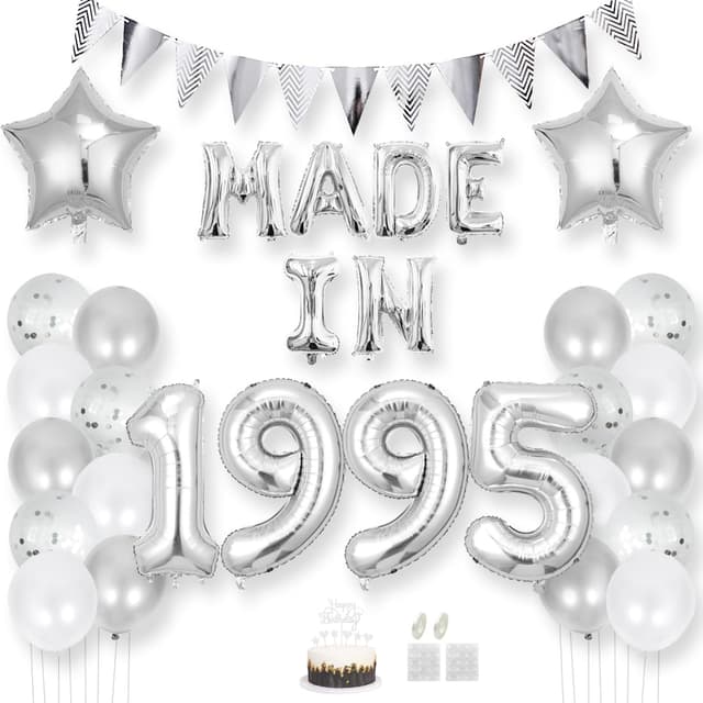 Daimay 30 Jahr Geburtstag Deko Frauen Mann MADE IN 1995 Luftballons Silber Geburtstagdeko Ballons Folienballons Luftballons Dreieckflagge Stern Mylar Foil Ballon Konfetti Luftballons Tortenaufsatz