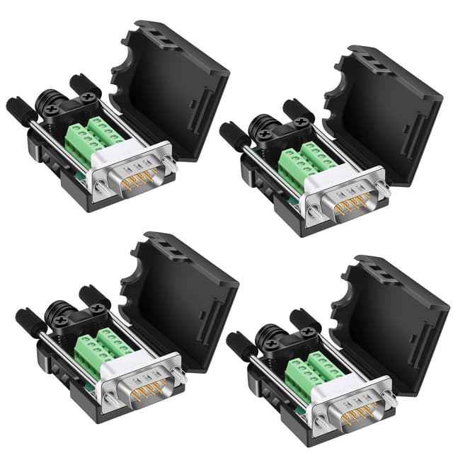 Dbilida DB9 Breakout Steckverbinder 4 Stecker, DB9 Lötloser Stecker RS232 D-SUB serielle Adapter 16mm dünner 9 Pin Port Klemmen Breakout Board mit Fall Lange Bolzen Endrohr