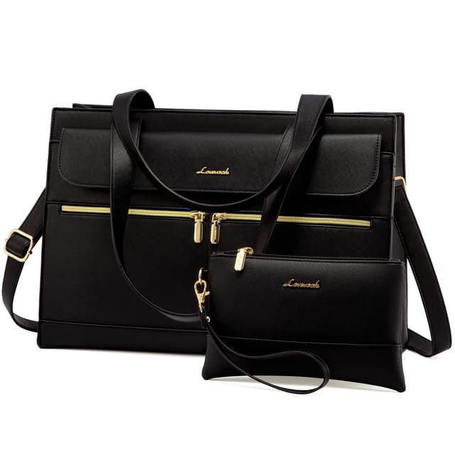 LOVEVOOK Laptop Handtasche Damen, Laptoptasche 15,6 Zoll Shopper Tasche Damen Groß, PU Leder Aktentasche Umhängetasche, Wasserdicht Arbeitstasche Lehrertasche für Business Büro Schule, Schwarz 15.6 Zoll A-schwarz