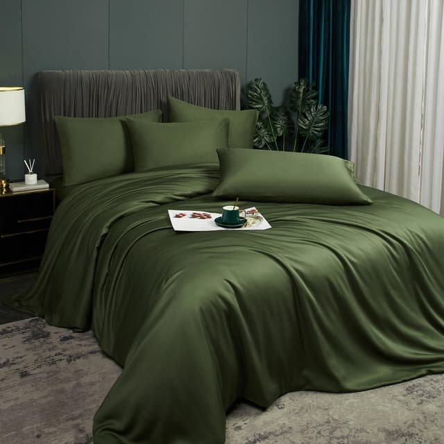Luofanfei Kühlende Sommer Bettwäsche 155x220 Olivgrün Grün Bambus Polyester Glänzend Glatt Uni Bettwäsche Set Luxus Einfarbig Muster Bettbezug Set und Kissenbezüge 80x80 mit Reissverschluss Bp Olivgrün 155x220 cm 80x80 cm