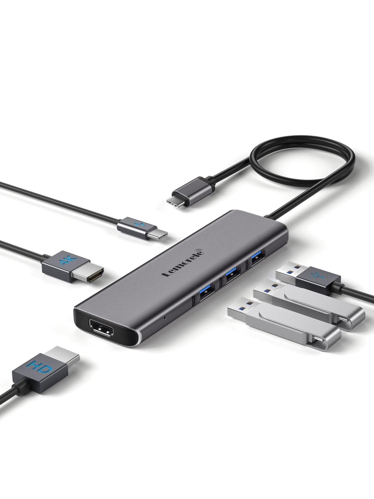 𝐔𝐩𝐠𝐫𝐚𝐝𝐞 Lemorele 6 in 1 Dual Display Aluminiumgehäuse Adapter mit Dual HDMI, 3*USB 3.0, 100W PD, USB C Hub für MacBook Air Pro M1 M2 Mac OS 10.15
