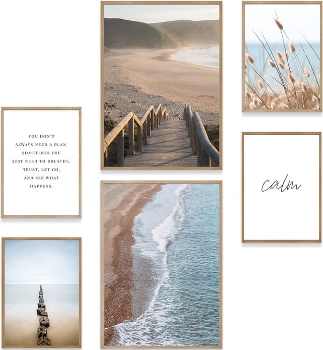 MUUDLY® Poster Set Meer – 6 moderne Wandbilder mit Küstenmotiven (2×A3, 4×A4) – Stilvolle Bilder fürs Wohnzimmer, Schlafzimmer – Maritime Wanddeko ohne Rahmen ohne Rahmen Meer