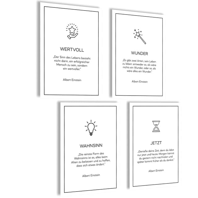 mojoliving Einstein Poster Bilder Badezimmer Bilder Gäste WC Schild Badezimmer Poster Toilette WC Deko Bad WC Deko Gästetoilette Bild Posterset 4x A4 (21x30cm) | ohne Rahmen Einstein Zitate