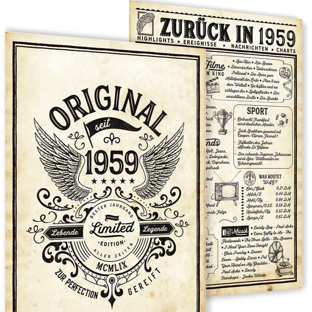 mojoliving 66 Geburtstag Geschenk | lustige 1959 Geburtstag Poster | Deko 66 Geburtstag Frauen | Deko 66 Geburtstag Männer | 1959 Geburtstag Frauen/Männer | 66 Geburtstagskarte 2x A4 | Ohne Rahmen Zurück in 1959