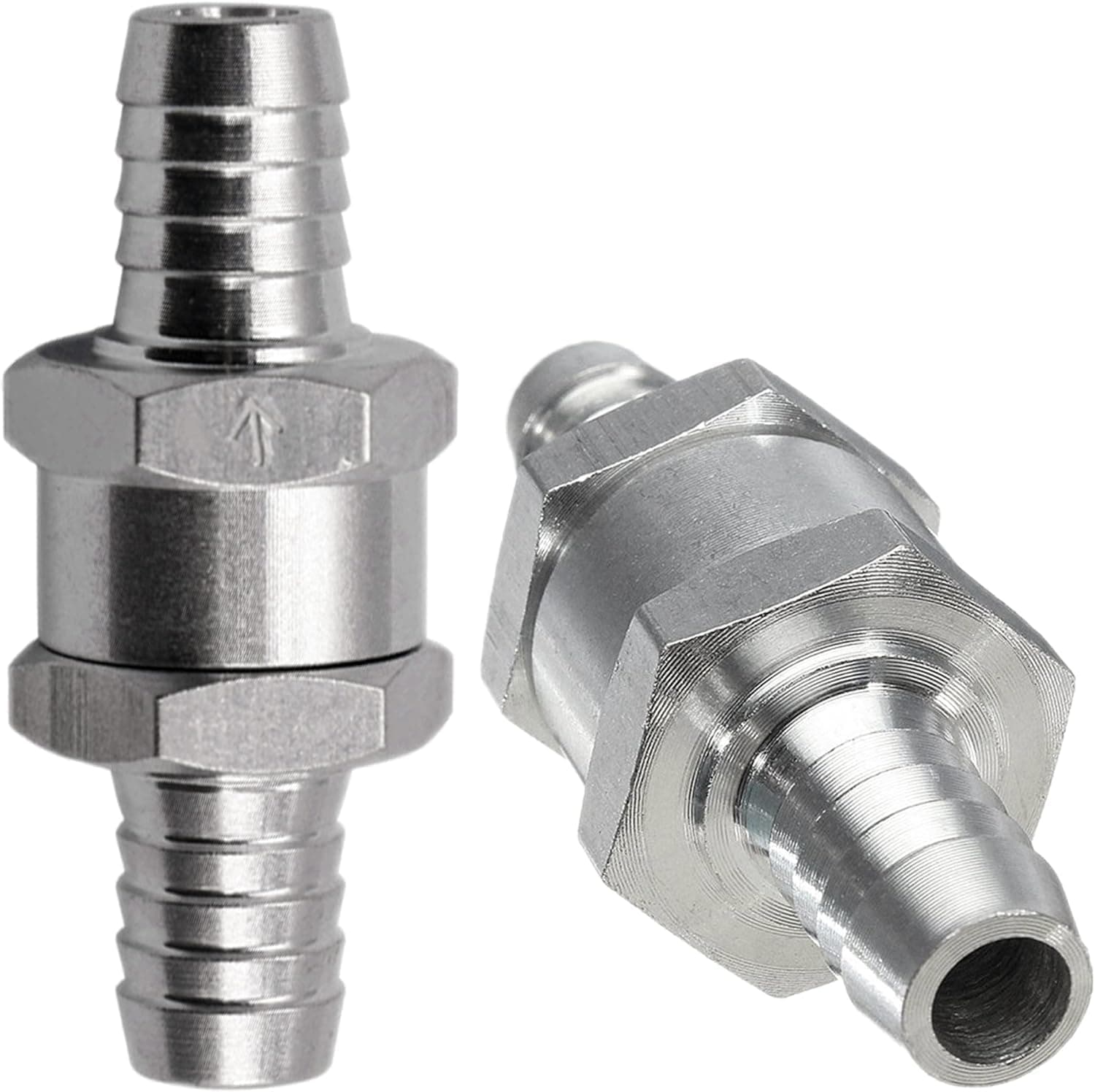 KEWAYO 2 Stück 16 mm Aluminium Ventil Rückschlagventil Kraftstoff Rückschlagventil für Benzin Dieselöl Wasser Chrom Auto Vergaser Niederdrucksystem
