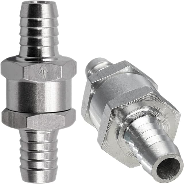 KEWAYO 2 Stück 16 mm Aluminium Ventil Rückschlagventil Kraftstoff Rückschlagventil für Benzin Dieselöl Wasser Chrom Auto Vergaser Niederdrucksystem