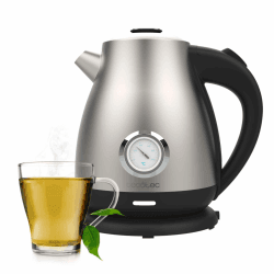 Cecotec Wasserkocher 1,7L Thermosense 620 Retro Steel, 2200W, Antikalkfilter, 360° Basis, Analoges Thermometer, Doppelsicherheit, Edelstahl 18/10, Kabellos, Schnelles Aufkochen, BPA-frei