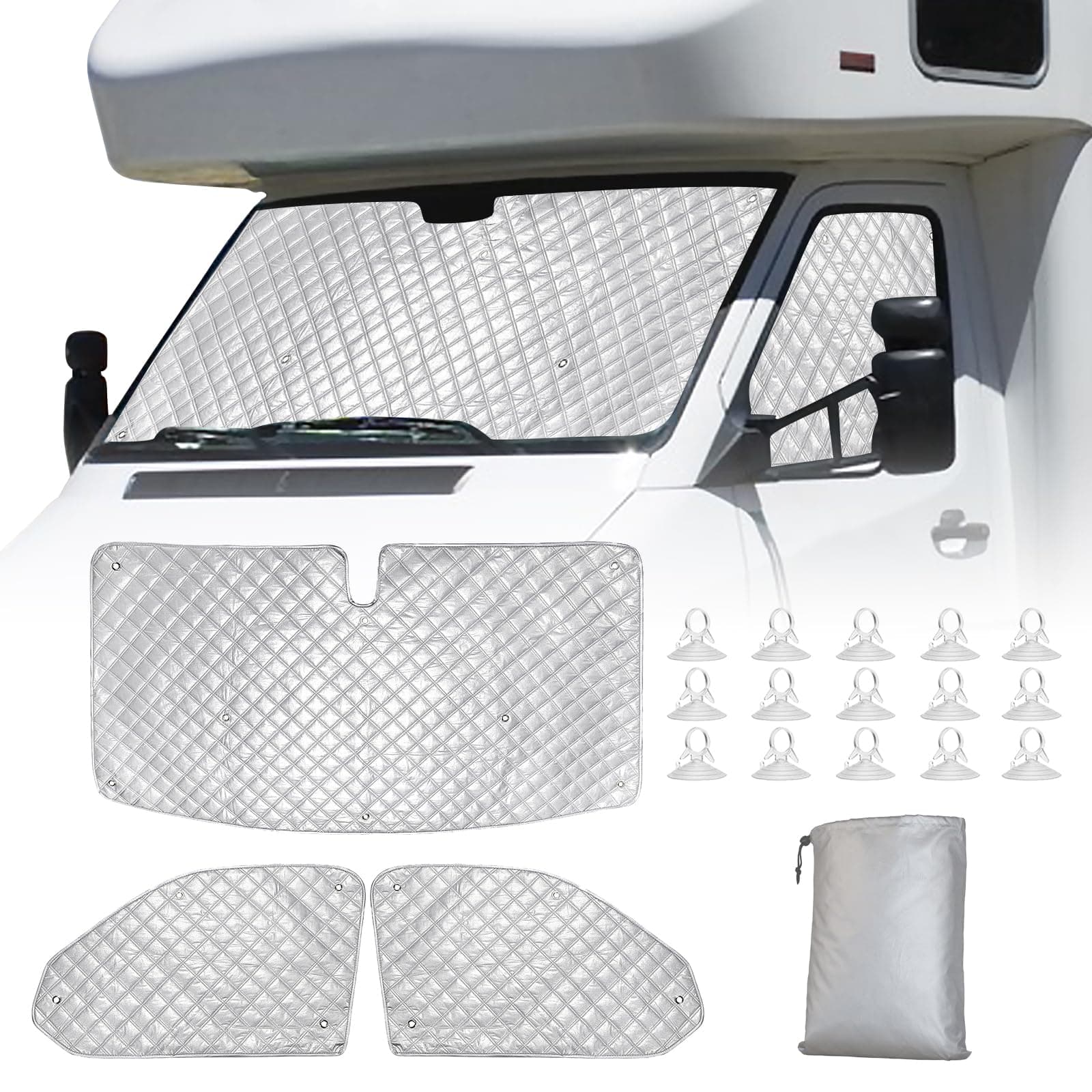 3 Stück Thermomatte Fahrerhaus Innen, Sonnenschutz Auto Frontscheibe Ersatz Kompatibel mit VW Transporter T5 T6, Thermo Jalousien Set Verdunkelung, Sonnenschutz Windschutzscheiben Matte