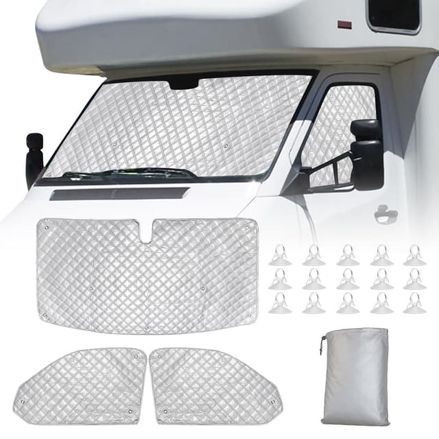 3 Stück Thermomatte Fahrerhaus Innen, Sonnenschutz Auto Frontscheibe Ersatz Kompatibel mit VW Transporter T5 T6, Thermo Jalousien Set Verdunkelung, Sonnenschutz Windschutzscheiben Matte