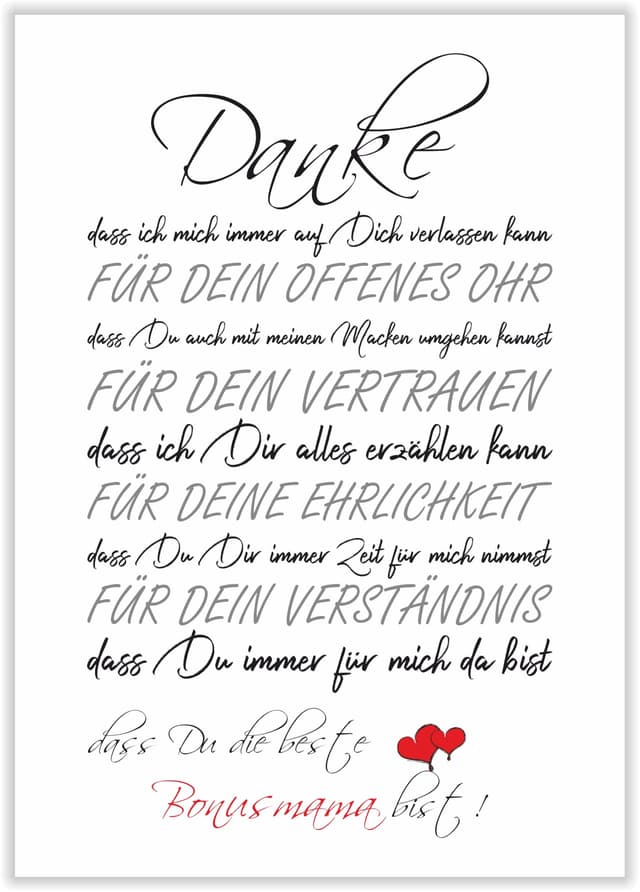 Bonusmama Geschenke Geburtstagsgeschenk Muttertag Kunstdruck Poster Bild Karte Geschenkidee Liebeserklärung an die beste Bonus Mama, Geburtstag Geschenk