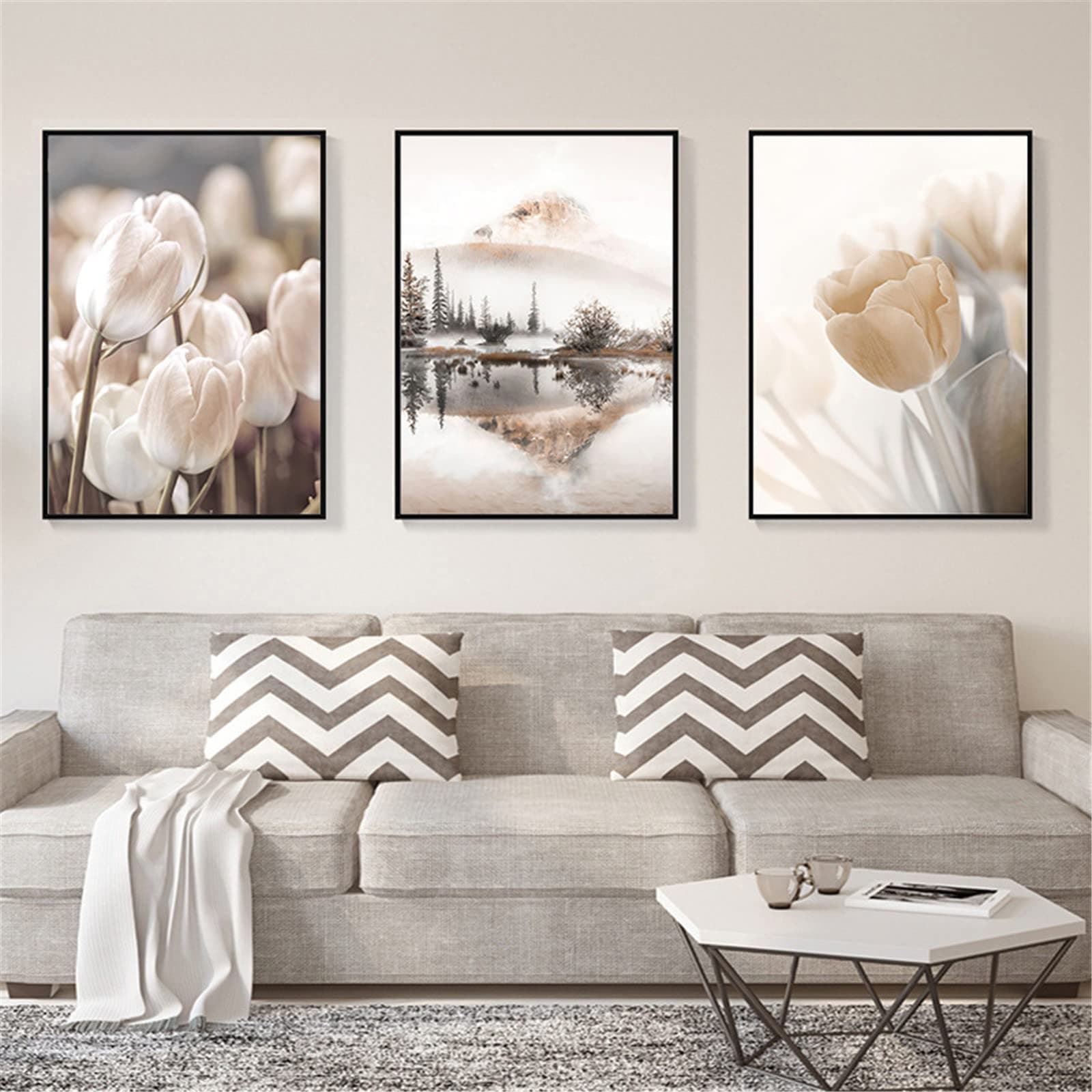SWECOMZE Premium Poster Set - 3er Bilder Set - Stilvolle Home Deko für Schlafzimmer und Wohnzimmer | Poster Vintage | Bilder Beige - ohne Bilderrahmen (Stil B,50 x 70 cm) Stil B 50 x 70 cm