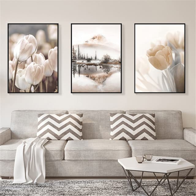 SWECOMZE Premium Poster Set - 3er Bilder Set - Stilvolle Home Deko für Schlafzimmer und Wohnzimmer | Poster Vintage | Bilder Beige - ohne Bilderrahmen (Stil B,50 x 70 cm) Stil B 50 x 70 cm