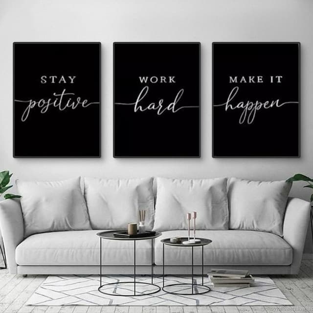 Uixxducc 3er Schwarz Weiß Poster Set Minimalist Inspirational Bilder Set Moderne Leinwand Wandbilder Wohnzimmer Schlafzimmer Wanddeko ohne Rahmen (50x70cm)