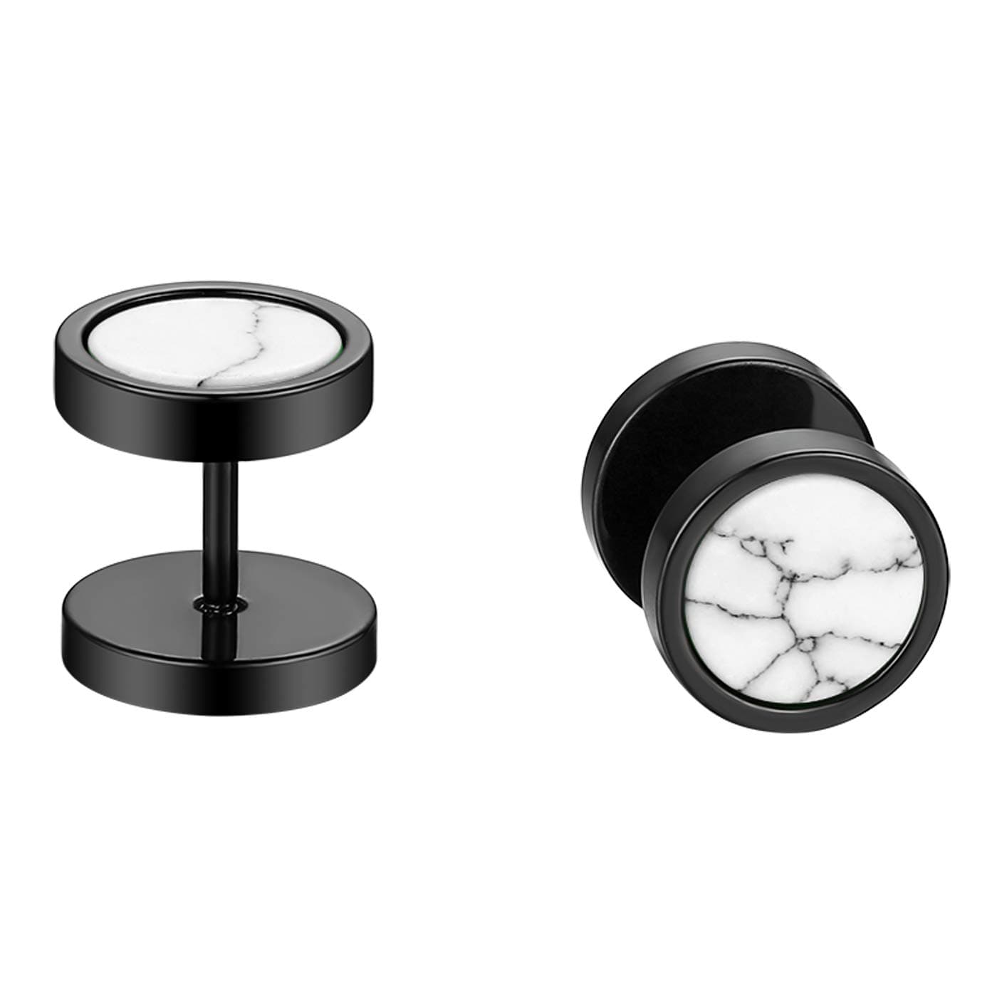 Flongo Herren Ohrstecker Knopf Damen Ohrringe Gestüt Stecker Ohrhänger Tunnel Illusion verjüngt Cheater Faux Fake Plugs Weiß