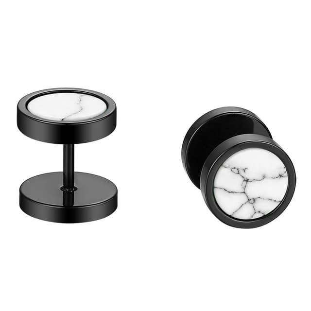 Flongo Herren Ohrstecker Knopf Damen Ohrringe Gestüt Stecker Ohrhänger Tunnel Illusion verjüngt Cheater Faux Fake Plugs Weiß
