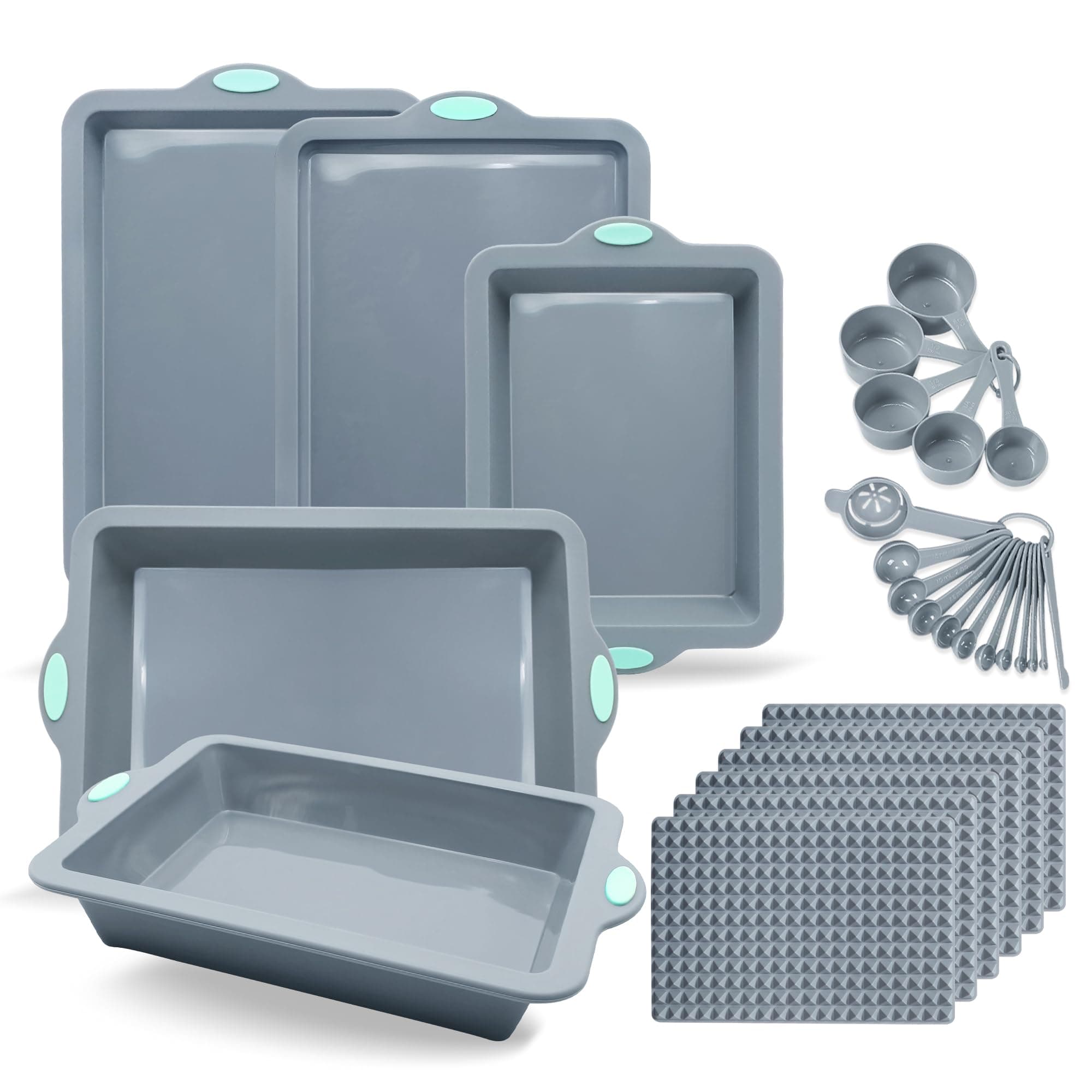 To encounter 28 Stück Silikon-Backbleche, Antihaft-Silikon-Backbleche mit Backmatten, Hitzebeständige Backblechsets, mit Metallverstärktem Rahmen für mehr Stabilität, Hellgrau 28 Pieces