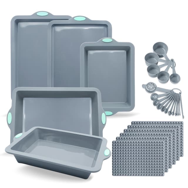 To encounter 28 Stück Silikon-Backbleche, Antihaft-Silikon-Backbleche mit Backmatten, Hitzebeständige Backblechsets, mit Metallverstärktem Rahmen für mehr Stabilität, Hellgrau 28 Pieces