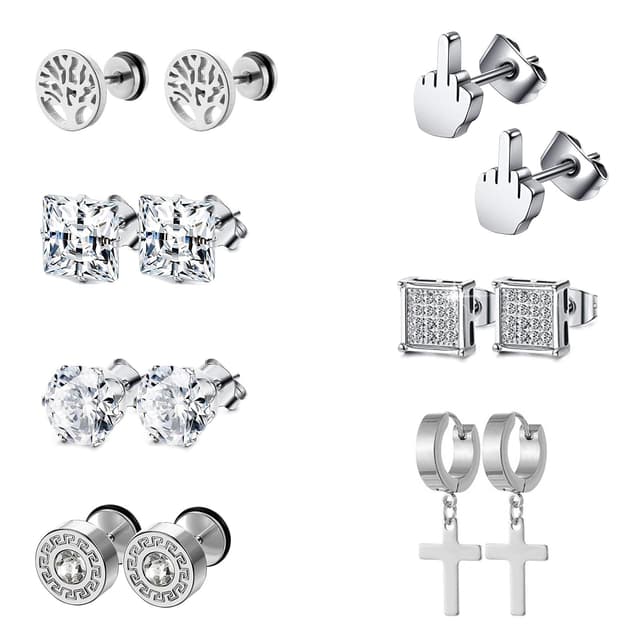 Konxi Edelstahl Silber Schwarz Ohrstecker Set 7 Paar Männer Ohrringe Edelstahl Schwarz Ohrstecker für Herren Männer Hypoallergen Ohrstecker