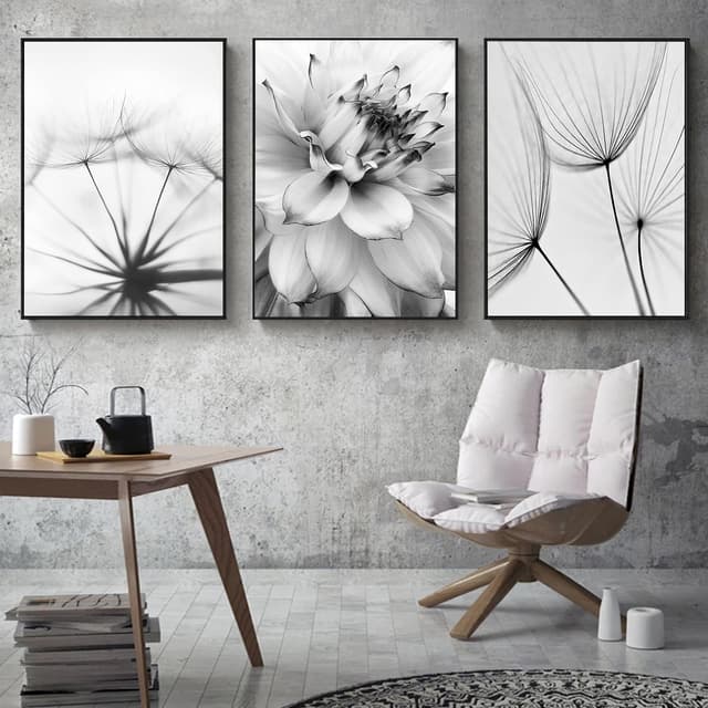 Trayosin 3-teiliges Premium Poster Set Aesthetic Blume Schwarz Weiß Feder Löwenzahn Bilder Moderne Wandbilder, Wohnzimmer Schlafzimmer Wanddeko Art ohne Rahmen (B,50x70cm) B 50x70cm