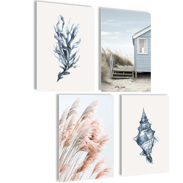 Deko Maritim Bilder Set Poster Natur Strand Muschel Ostsee Deko Nordsee Meer Dune Poster beige Meer Maritime Landschaft