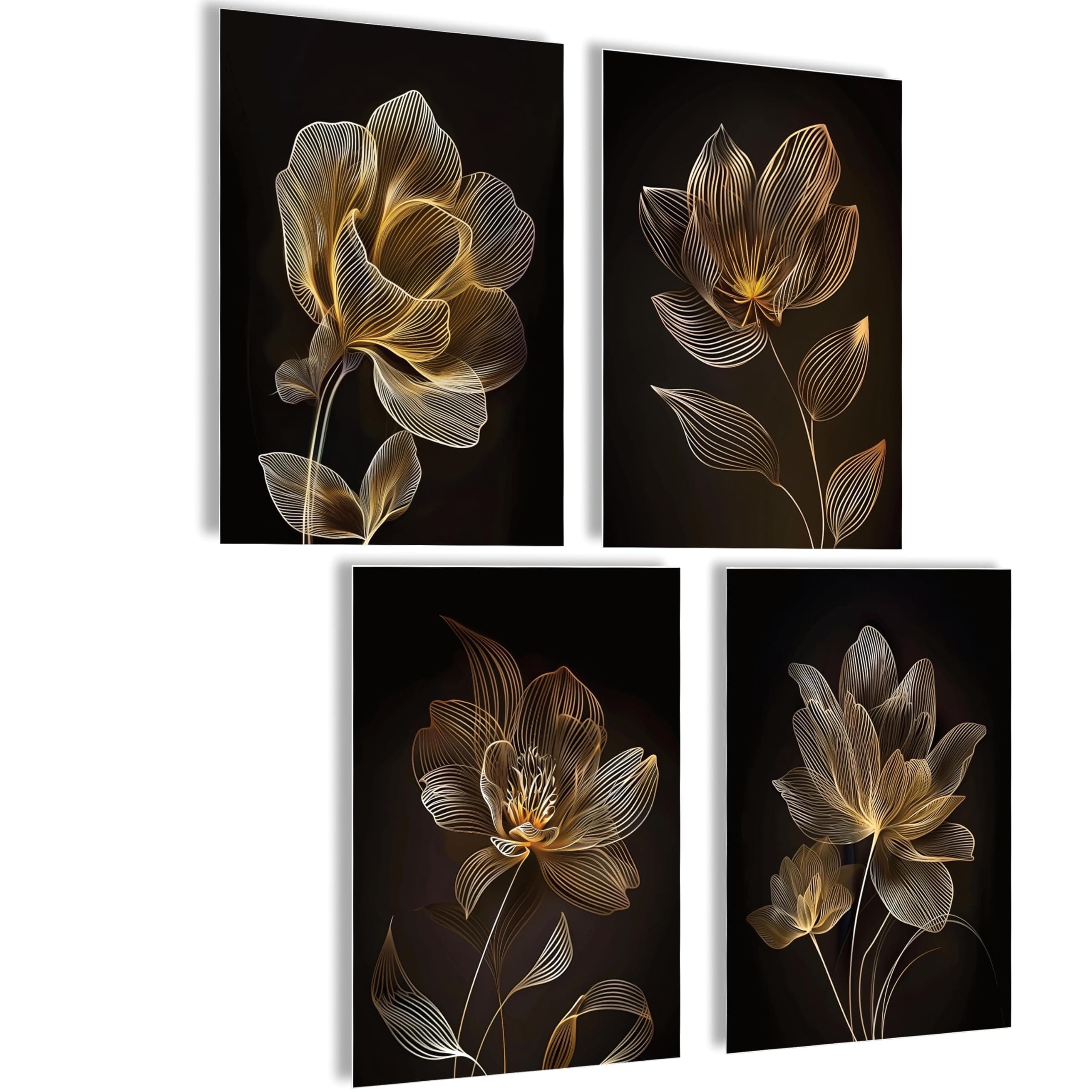 mojoliving Poster Kaffee Bilder Kaffee Bild Wandbilder für die Küche Poster Aesthetic Deko Küchenbilder Vintage Bilder Wohnzimmer Deko Küche (Gold Flowers, 4x A4 | ohne Rahmen) 4x A4 | ohne Rahmen Gold Flowers