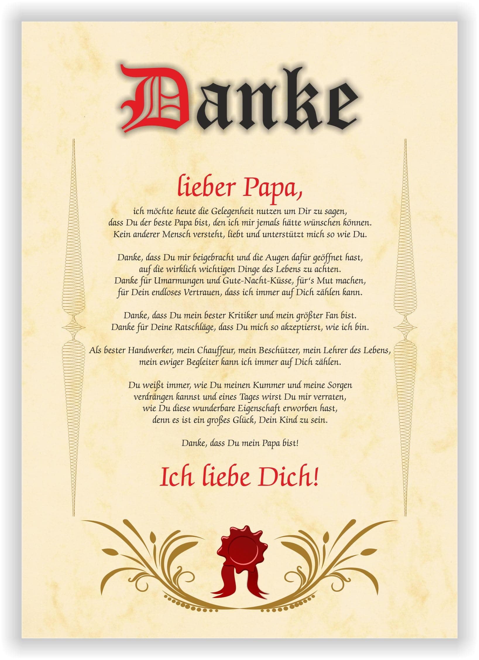 Urkunde für den besten Papa Geschenkidee für den geliebten Vater Geschenkurkunde zum Geburtstag Weihnachten Vatertag DIN A4 ohne Rahmen