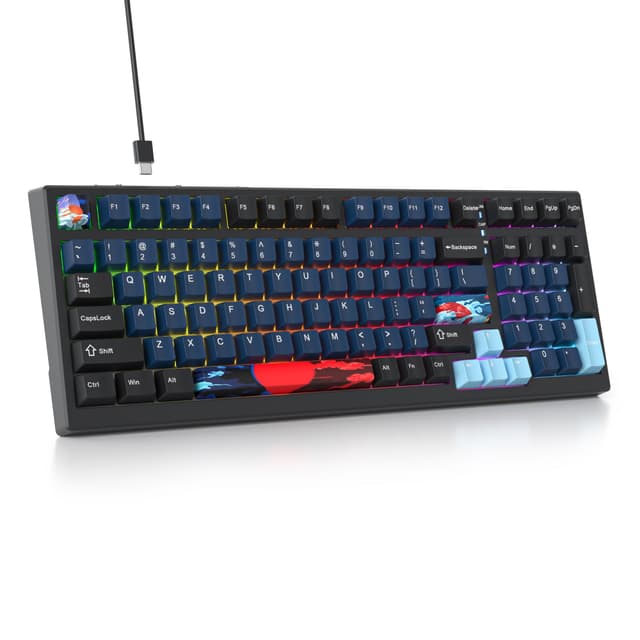 SOLIDEE 95% mechanische Gaming-Tastatur,hot-swap-fähige Tastatur mit weiße Schalter,Gasket RGB-Hintergrundbeleuchtung,98 Tasten Tastatur,PBT NKRO Keyboard für Windows-Laptop-PC-Gamer(98 Blue) 98 Blue/White Switch