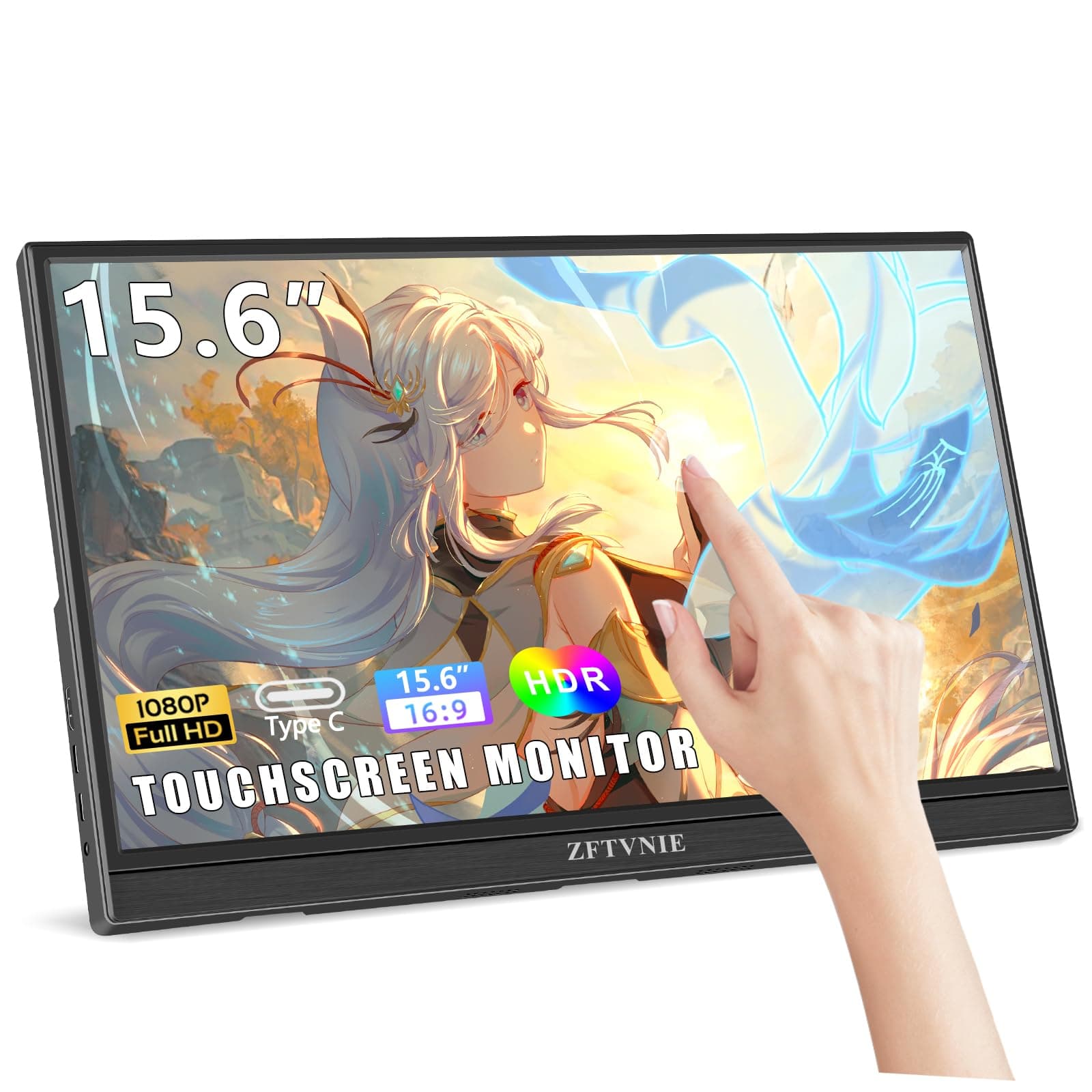 ZFTVNIE 15,6 Zoll Touchscreen Monitor Tragbarer Monitor Full HD 1920 x 1080P IPS-Display mit USB-C HDMI für Laptop/PC/Phone/PS4/PS5 15.6" 1080P|Touchscreen