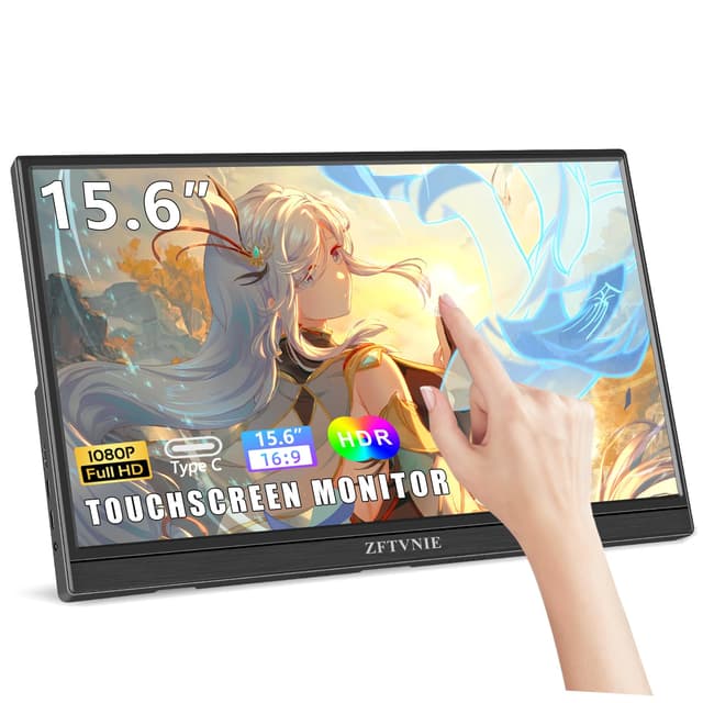 ZFTVNIE 15,6 Zoll Touchscreen Monitor Tragbarer Monitor Full HD 1920 x 1080P IPS-Display mit USB-C HDMI für Laptop/PC/Phone/PS4/PS5 15.6" 1080P|Touchscreen