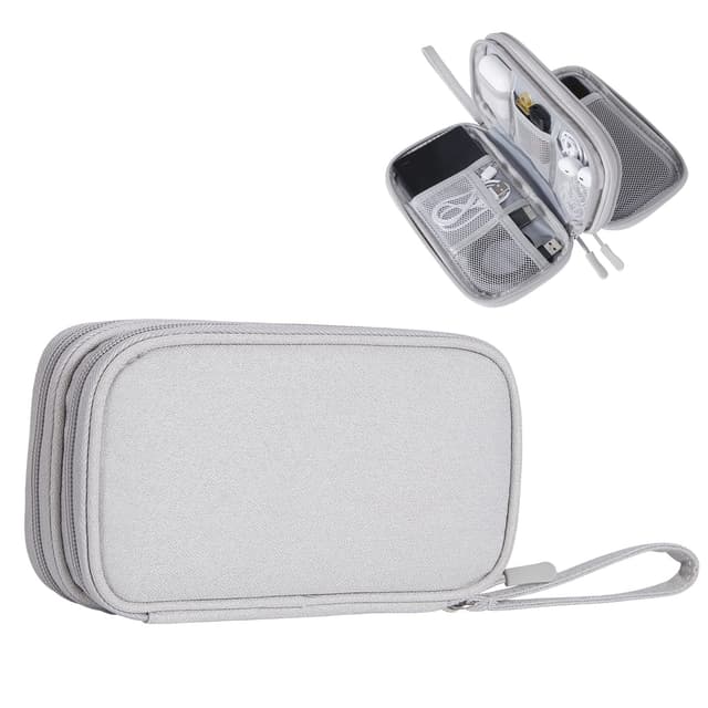 QH-Shop Elektronischer Organizer Tasche Reisen Kabeltasche Doppelte Tragbare Kabelorganizer für Elektronische Accessoires USB Sticks Ladegerät Powerbank SD-Karte Grau