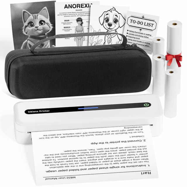 Itari M832 Mobile Printer Kit, 304dpi Thermodrucker A4, kompakter Bluetooth-Drucker, Monochromer Thermal Printer, für Android/iOS/Win/Mac, mit 4 Rollen Thermorollenpapier 1*Drucker, 1*Tragetasche und 4*Thermopapier (A4/110/80/53 mm) Weiß