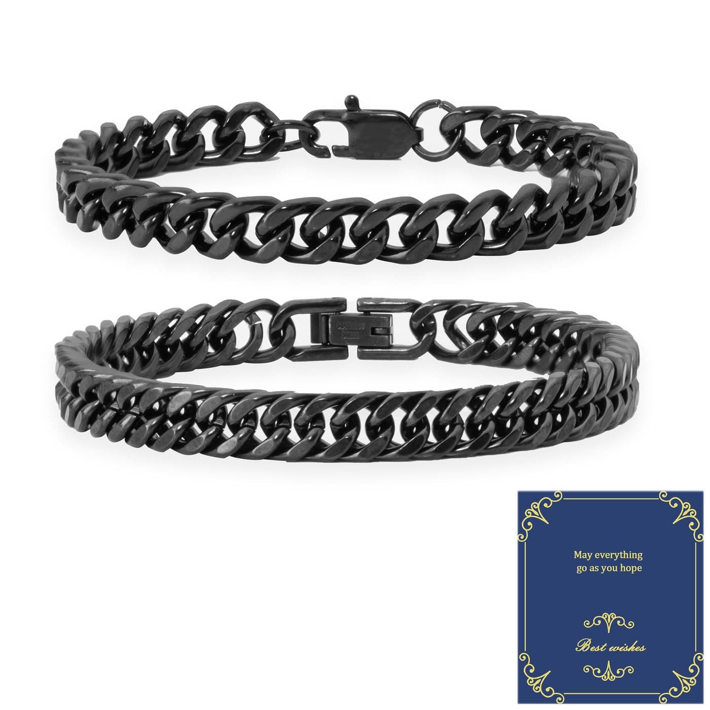 XIANNVXI 2 Stück Herren Armband Silber Gold Schwarz Edelstahl Armband Herren Armbänder für Herren Panzerkette Männer Schmuck Armband Set Geschenke für Männer 8mm Breite 19cm /21cm/23cm Länge