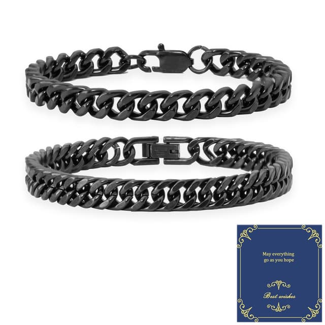 XIANNVXI 2 Stück Herren Armband Silber Gold Schwarz Edelstahl Armband Herren Armbänder für Herren Panzerkette Männer Schmuck Armband Set Geschenke für Männer 8mm Breite 19cm /21cm/23cm Länge