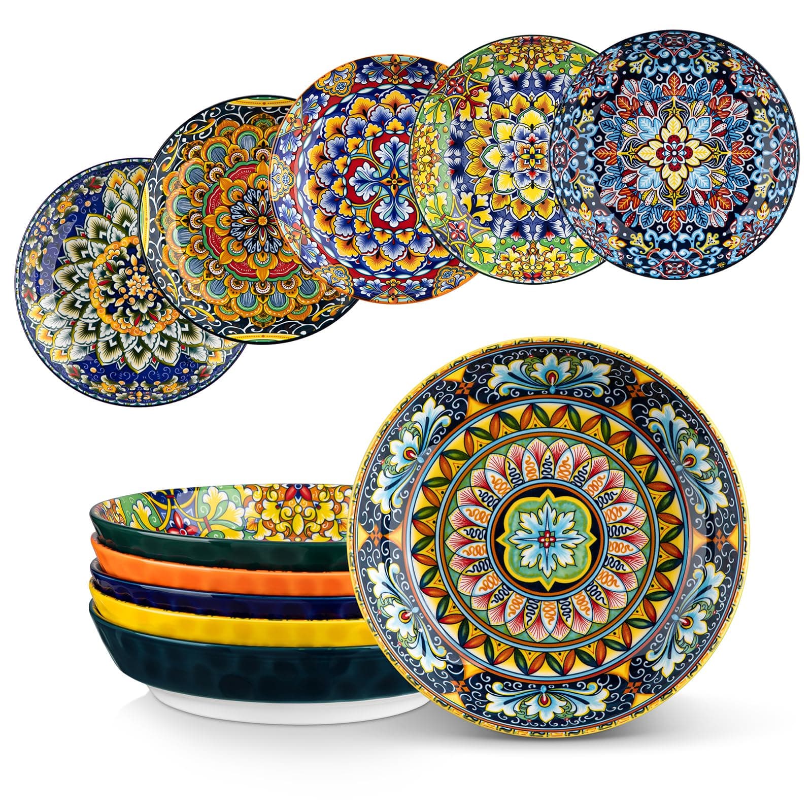vancasso Pastateller, SIMI Tiefe Teller Set, Suppenteller 6er Set, Pasta Teller Tief Groß, Buntes Tiefteller Set Ø 21cm, 950ml Suppenschüssel für Suppe, Müsli, Pasta, Salat, Spülmaschine Mikrowellen 950ml Simi 03