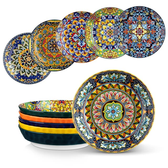 vancasso Pastateller, SIMI Tiefe Teller Set, Suppenteller 6er Set, Pasta Teller Tief Groß, Buntes Tiefteller Set Ø 21cm, 950ml Suppenschüssel für Suppe, Müsli, Pasta, Salat, Spülmaschine Mikrowellen 950ml Simi 03