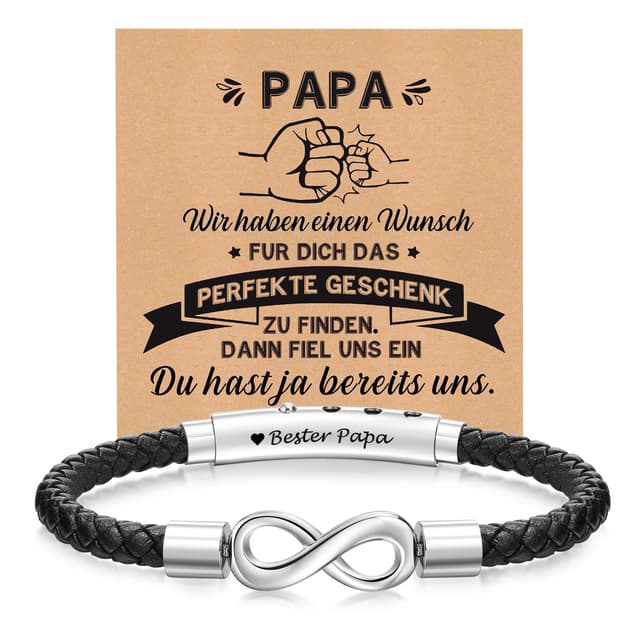 XUANPAI Vatertagsgeschenk für Papa Armband Herren - Lederarmband Unendlichkeitszeichen mit Gravur Bester Papa Opa Männer Ich Liebe Dich Geschenke für Mann Ehemann zum Geburtstag Jahrestag