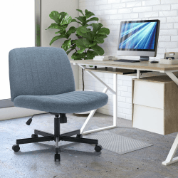 COLAMY Breiter Bürostuhl, Gepolsterter Armloser Schreibtischstuhl Drehbarer Home Office Stuhl 115° Wippfunktion Ergonomischer Computerstuhl für Home Office, Schminken, Gaming (Mit Rollen, Blau) Blau Mit Rollen