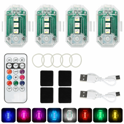 LOMUG Auto Fernbedienung Blitzlicht, 4 Stück Drahtloses LED Blitzlicht mit hoher Helligkeit,8 Farben LED Flugzeug Blitzlicht mit Fernbedienung, Flugzeug blitzlicht USB Aufladbar für Auto, Drohne