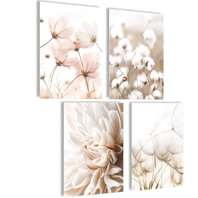 mojoliving Poster Vintage Poster Bilder Küche Wanddeko Wohnzimmer Poster Aesthetic Bilder Set Wandbilder Wohnzimmer Bilder Vintage Bilder (Blumen Makro, Posterset 4x A4 (21x30cm) | ohne Rahmen) Posterset 4x A4 (21x30cm) | ohne Rahmen Blumen Makro