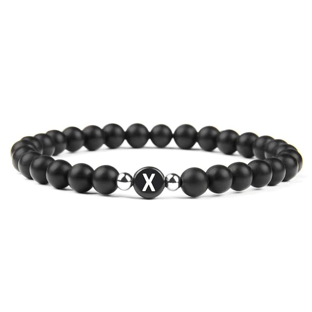APMGONT Damen Herren Perlen Buchstaben Armband, Onyx Perlenarmband mit Buchstaben, Perlen Armband mit Initialen, Armband mit Buchstaben in Schwarz, Partnerarmbänder mit Naturstein Perlen