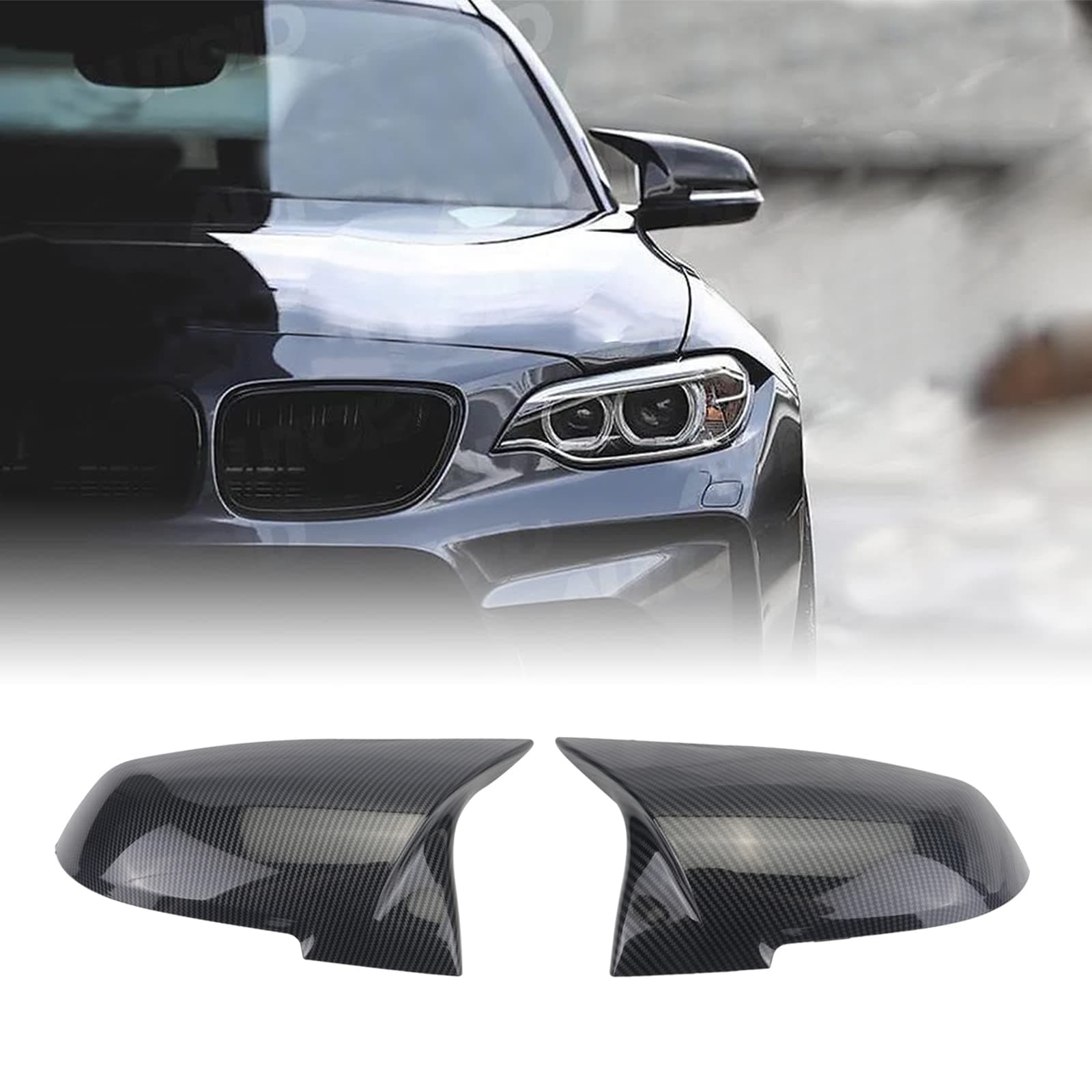 BONRYAN 1 Paar Tür Rückspiegel Abdeckkappe Ersatz für BMW F20 F22 F23 F30 F31 F32 F33 F36 F87 M2 X1 E84 (Glänzend Carbon) Glossy Carbon