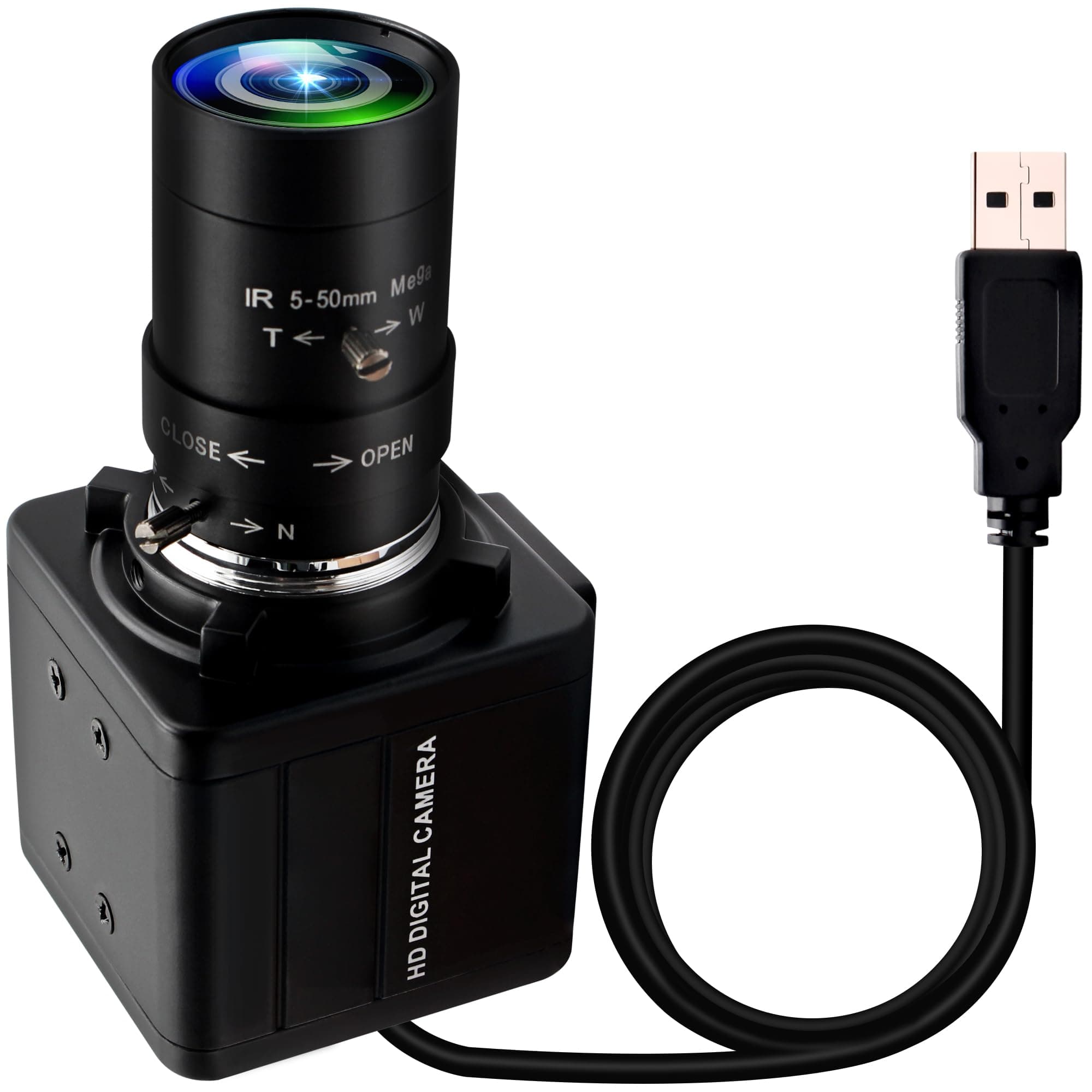 ELP FHD 1080P Zoom Webcam mit 5-50mm Variable Fokus Objektiv,2MP IMX323 Web Kamera Plug&Play,0.01Lux Geringe Beleuchtung Laptop PC Kamera USB Kompatibel mit Windows/Linux USBFHD06H-MFV(5-50) 1080P IMX322 Sensor