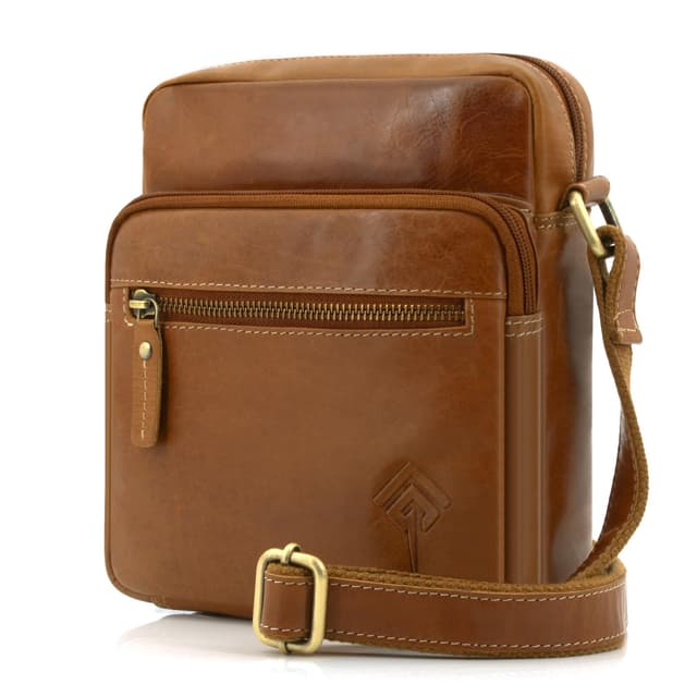 JOREY Leder Herren Umhängetasche Männer Schultertasche aus Echtleder für Business Arbeit Reise Leder Männerhandtasche Tan