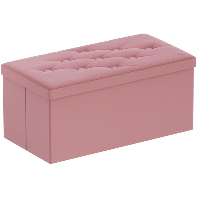 BRIAN & DANY Sitzbank mit Stauraum, Faltbarer Sitzhocker Samtstoff Sitztruhen mit Deckel, Aufbewahrungsbox Zum Sitzen für Wohnzimmer Schlafzimmer Flur, 80 x 40 x 40 cm (Pfirsichrot) 80T x 40B x 40H cm Pfirsichrot