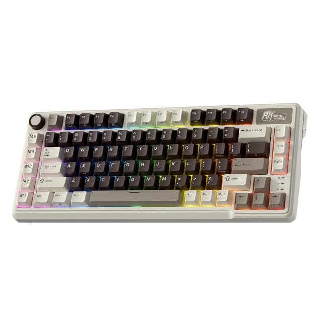 RK ROYAL KLUDGE L75 Mechanische Tastatur mit Dichtungsmontage, Knopf/Makrotasten und Berührbarem Namensschild, Tri-Mode BT/2,4G/USB-C 75% TKL-Funktastatur, Hot-Swap-fähig, 8000-mAh-Akku, Pro-Software Linearer Creme Schalter Mokka Grau