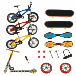 HIHOBDAY Mini-Finger-Spielzeug-Set, Mini-Scooter, Finger-Skateboards, Finger-Bikes, kleines Schaukelbrett mit Ersatzrädern und Werkzeugen (18 Stück) 18 Pcs