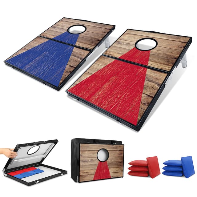 NZQXJXZ Cornhole Spiel Outdoor, 90 x 30 cm Faltbare Cornhole-Bretter aus Aluminium mit 8 Cornhole Säckchen und Einer Tragetasche, Tragbar Cornhole Toss Set für Garten, Strand, Camping, Reisen